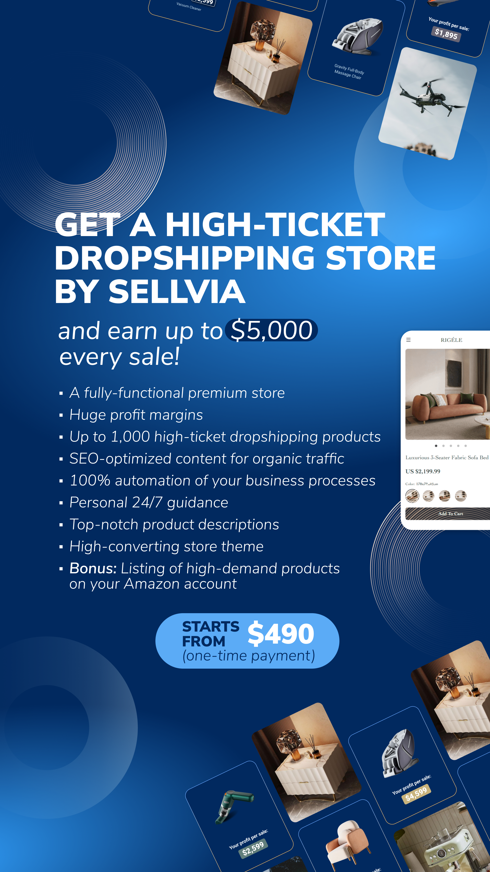 Get a High-Ticket Dropshipping Store and earn up to $5,000 per every sale